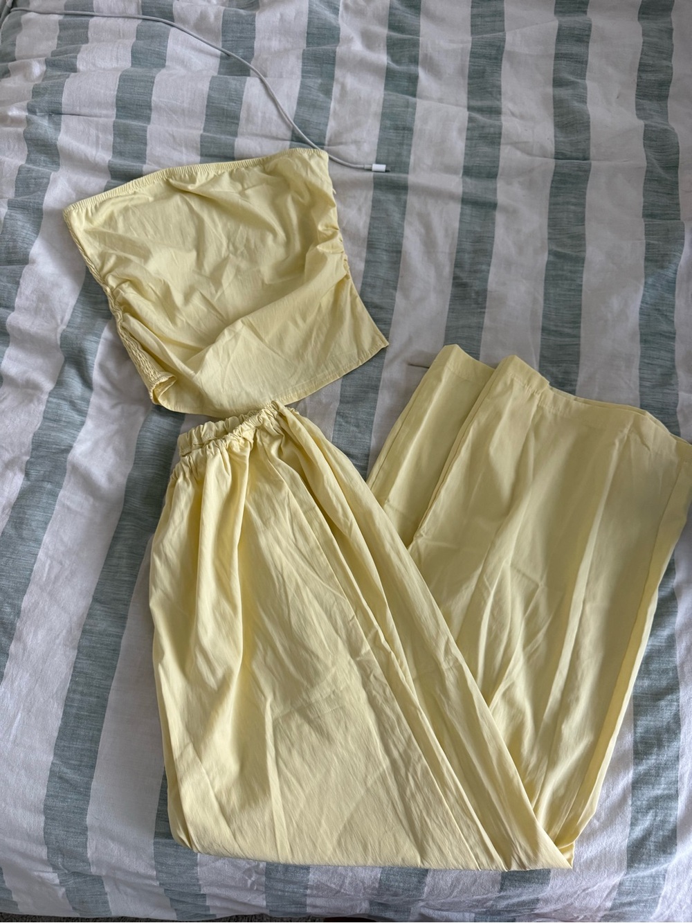 Light Yellow High-Waist Wide-Leg Pants
